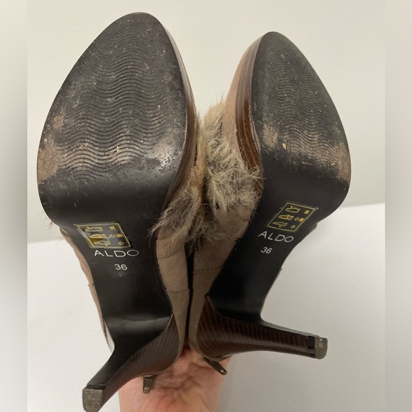 ALDO | Faux fur and faux suede strappy brown ankle boots with 10 cm thin heel - Picture 12 of 12